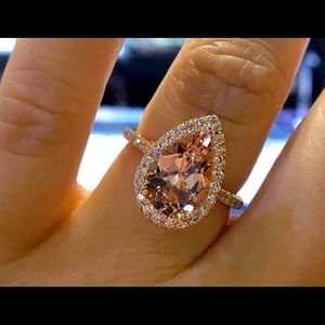 14 kt Rose Gold Morganite & CZ Diamond Halo Ring